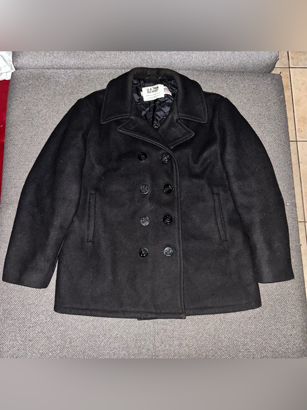 Vintage Schott NYC U.S. 740N Naval Wool Pea Coat in Black Size 46